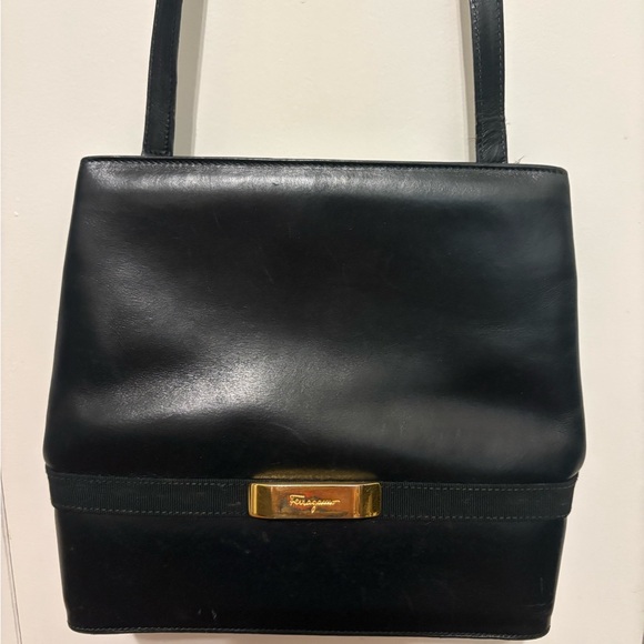 Salvatore Ferragamo Handbags - Salvatore Ferragamo 90's vintage Black Leather Crossbody Bag with Gold Accent